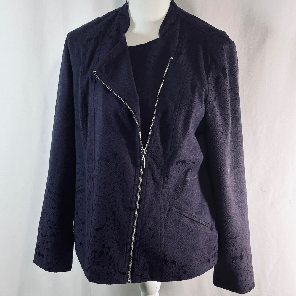 Chico's Purple Paisley Jacquard Asymmetrical Zip Moto Jacket Women's Size 1